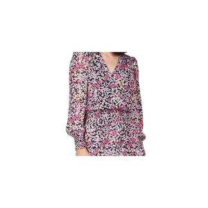 Abito Corto da Festa Michael Kors da Donna con Stampa Floreale, Maniche Lunghe, Scollo a V Incrociato, Effetto Avvolgente, Smocked, con Balze e Strati Trasparenti - Product Image 4