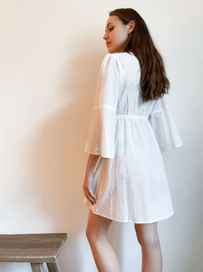 ชุดเดรสมินิสำหรับผู้หญิงคอวีปักแขนสามส่วนผ้าฝ้ายฤดูร้อน - Product Image 5