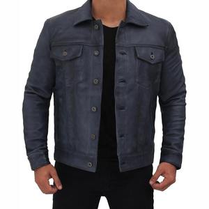 Venta al por mayor de chaqueta de cuero genuino de moto para los hombres para el invierno de marca personalizada de tela tejida Casual chaqueta de la motocicleta de punto liso teñido - Product Image 6