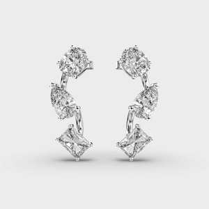 Boucles d'oreilles en diamant de laboratoire à trois pierres Poire ovale et coupe rayonnante Push Back Boucles d'oreilles pour femmes 14k Or massif Cadeau de mariage - Product Image 5