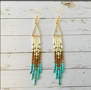 ต่างหูขอบลูกปัดสไตล์โบโฮพื้นเมืองต่างหูลูกปัดขนนกขนนก - Product Image 1