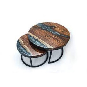 Table d'appoint gigogne haute au design moderne en bois et métal fabriquée en marron et noir pour le salon et la chambre à coucher. - Product Image 3