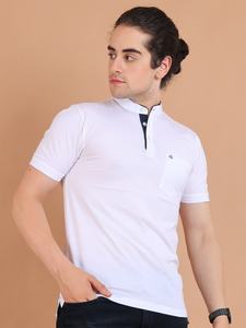 T-shirt confortable à manches mi-longues et col mandarin pour homme, 100% coton, polyvalent, à porter au quotidien, décontracté et semi-formel - Product Image 5