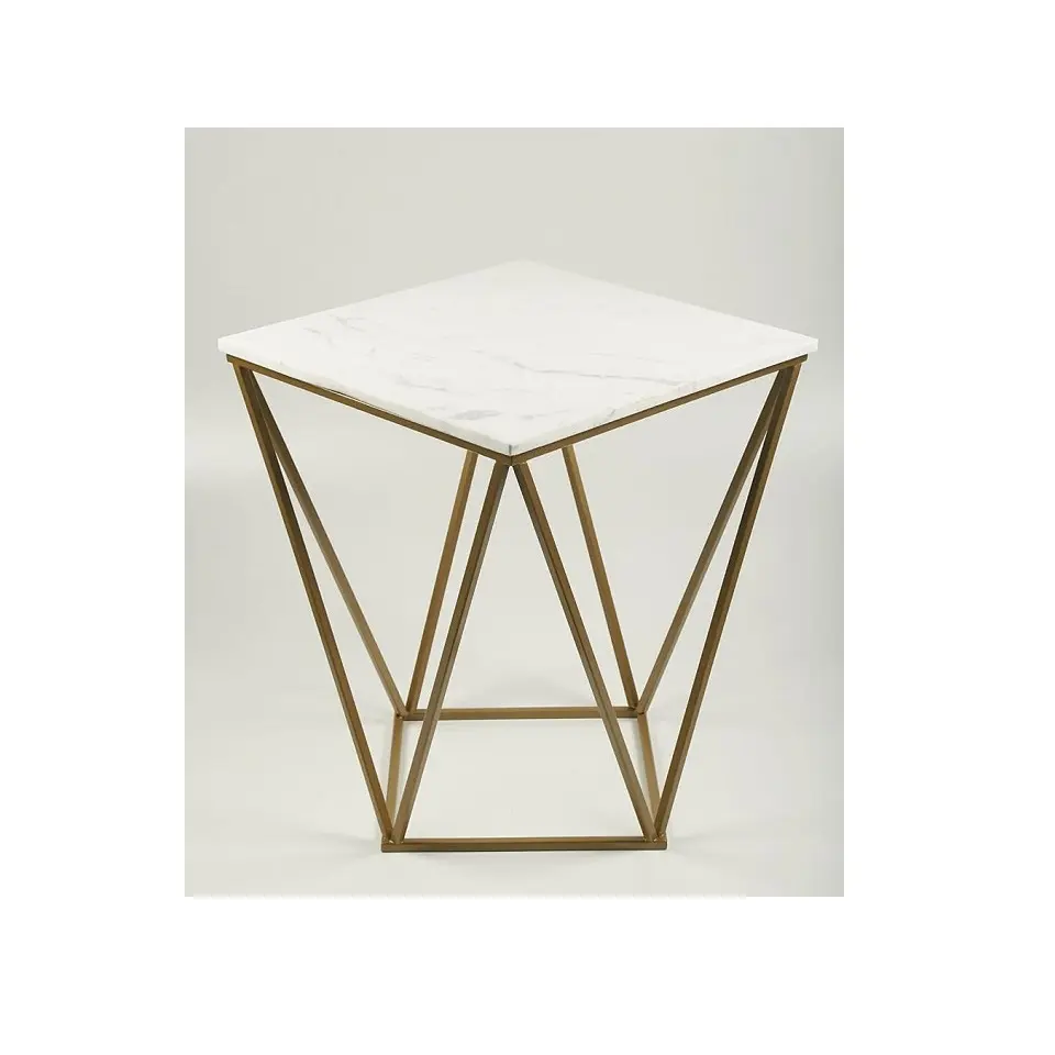 Luxury Brass Diamond Design Tables Stand Square Marble Furniture Table For Home Marble & Brass Coffee Tables Best Quality