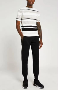 เสื้อยืดกีฬาผ้าฝ้ายพิมพ์ลายแบบกำหนดเองสำหรับผู้ชายกางเกงเล่นยิมลำลองมีแถบสีดำและโลโก้ - Product Image 5