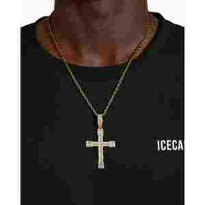 จี้กางเขนทอง 14K ประดับโมอิสซาไนต์ทรงบาแกตต์ ดีไซน์ทรงบาแกตต์สุดพิเศษ - Product Image 4