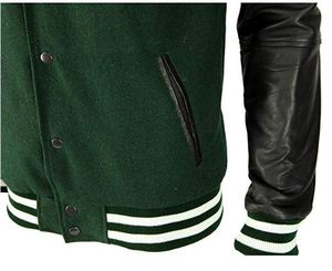 Veste en laine style High Street pour hommes Manteau d'hiver avec manches en peau de mouton et cuir brodées Taille XS Service OEM disponible - Product Image 3