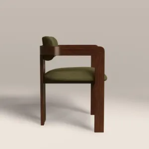 SINTERIOR WALNUT <b>BROWN</b> WOODEN FRAME, MOSS GREEN CUSHION SEAT & BACKREST CURVED <b>DINING</b> <b>CHAIR</b> - Product Image 5