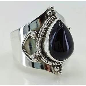 Navya Craft 925 Sterling Silver Boho <b>Statement</b> <b>Ring</b> for Women Handmade Black Onyx Pear Shape Bezel Set Gift for Her - Product Image 2