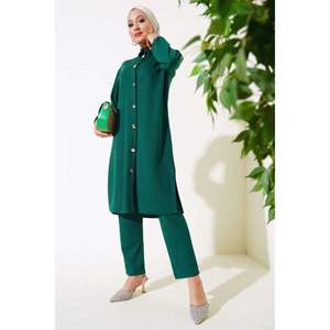 <b>Metal</b> <b>Buttoned</b> Long Tunic 2 Piece Set Emerald - Product Image 3