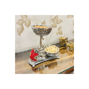 Bol de service en aluminium argenté Eléphant Multi-pièces Design traditionnel Table de salle à manger Centre de table Fruits secs Décoration intérieure Cadeau Diwali - Product Image 1