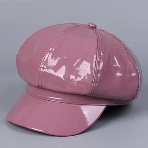 Adjustable Solid Faux Leather Newsboy <b>Beret</b> <b>Hat</b> Lady's Winter Fashion Cabbie Flat Cap for Casual Scene - Product Image 2