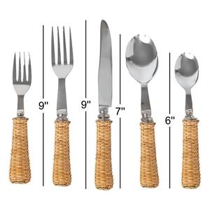 Ensemble de couverts à manche en jute rustique avec têtes en acier inoxydable pour dîner écologique fête de mariage et décor de table naturel - Product Image 4