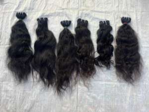 Raw Indian Human <b>Hair</b> Double Weft Bundles Virgin Cuticle Aligned Single Donor Wavy Curly <b>Machine</b> Double Weft <b>Hair</b> Extensions - Product Image 3