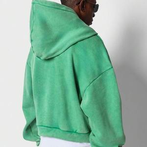 Personalizado de peso pesado Hip Hop Color verde claro de gran tamaño Sudadera con capucha de moda Copped Thickened Color sólido de alta calidad Zip up Hoodie - Product Image 3