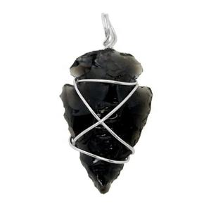 Obsidienne noire guérison cristal pierre naturelle cuivre argent fil enroulé flèche pendentif femmes collier bijoux amour cadeau artisanat - Product Image 2