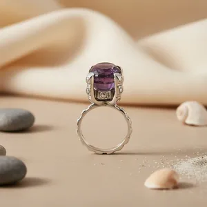 Anillo de Plata de Ley 925 con Amatista para Mujer, Joyería con Piedras Preciosas - Product Image 1