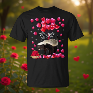 T-shirt en forme de cœur pour la Saint-Valentin Honey Badger, design Animal Love, vêtements unisexes noirs - Product Image 3