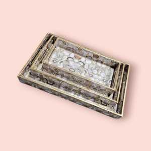 High Grade Wooden Serving Tray Set with Elegant Glossy Leaf Print Durable Handles for Modern Kitchen and Dining Decor - Product Image 4