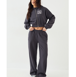 ชุดวอร์มผู้หญิงแบบมีฮู้ดซิป ผ้าโพลีเอสเตอร์ เอวยางยืดสูง ชุดออกกำลังกาย รับผลิตตามแบบ (OEM) ชุดวิ่งออกกำลังกายเนื้อผ้าหนา - Product Image 1