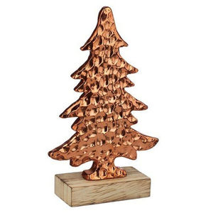 Escultura de árbol de Navidad de aluminio dorado moderno con base de madera rústica hecha a mano elegante centro de mesa para el hogar - Product Image 3