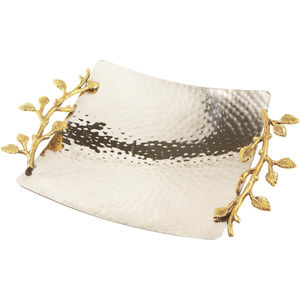 Plateau en métal doré de haute qualité avec poignée florale Vaisselle écologique pour les mariages et les fêtes d'hôtel Utilisation de la restauration Meilleur prix - Product Image 2