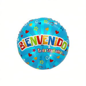 Globo de Aluminio Bienvenido de 45 cm, Decoración para Fiestas, Mensaje de Bienvenida, Corazones y Estrellas Azules - Product Image 2