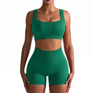 Logo personnalisé Streetwear femmes Shorts été solide ensembles sans manches haut court tricoté deux pièces ensemble Sexy Club Floral - Product Image 6