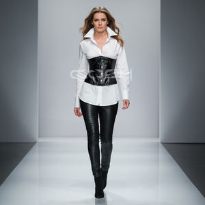 Corsets BDSM en cuir noir à haute compression, maintien ferme, pour entraînement de la taille, avec baleines en acier sous la poitrine, pour torse court - Product Image 5