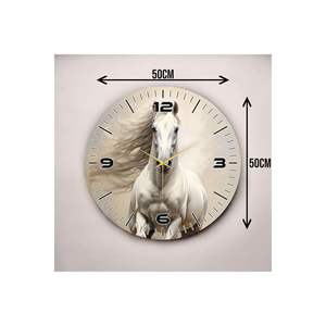 Reloj de pared de mesa silencioso de madera con estampado de animales con estampado de caballo de 50cm, artículo de regalo de Color blanco - Product Image 3