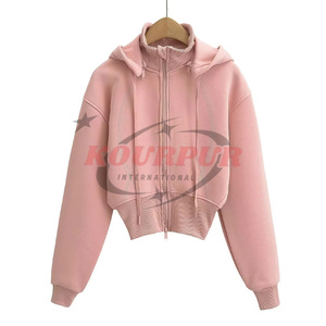 Sweat à capuche zippé pour femme en coton 100% de haute qualité, design élégant avec logo frontal, disponible en plusieurs couleurs à prix raisonnable - Product Image 3