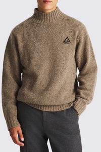 Pull en laine mélangée à col montant côtelé élégant pour homme, surdimensionné et chaud pour les occasions formelles, avec décoration jacquard et logo - Product Image 4