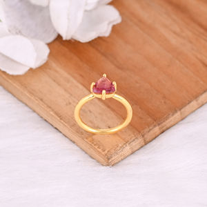 แหวนเงินแท้ 925 ชุบทอง ประดับพลอยทัวร์มาลีนสีชมพูธรรมชาติ สไตล์วินเทจ เหมาะสำหรับงานแต่งงาน ของขวัญสำหรับทุกเพศทุกวัย - Product Image 4