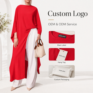 Set Musulmano in Due Pezzi Stile Turco con Logo Personalizzato, Abaya Irregolare Modesta e Pantaloni a Gamba Larga, Abbigliamento Islamico da Donna OEM - Product Image 2