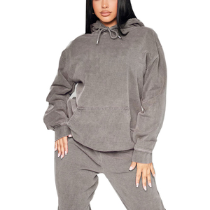 Haute qualité acide lavage pull à capuche pour femmes séchage rapide délavé surdimensionné mode Vintage sweats 100% coton col zippé - Product Image 4