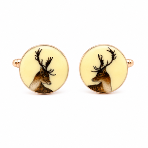 Mayrabygungun Stag Motif Brass <b>Cufflinks</b> with Hand Painted Enamel and <b>Rose</b> <b>Gold</b> Finish Made in Rajasthan - Product Image 2