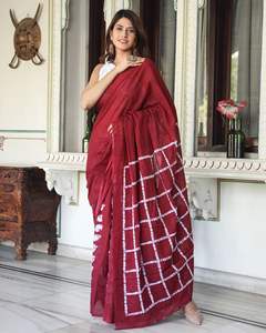 Alta Venta de algodón ligero Malmal dibujado a mano hasta el suelo Saree mujeres elegante fiesta desgaste hermosos colores Verano Indio - Product Image 1