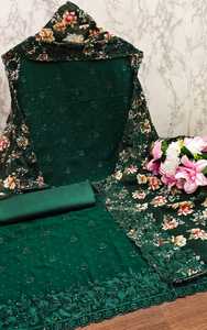 Vestido Salwar Kameez de algodón de seda pura para mujer Material Jorjet Impresión digital y bordado Sikorski Diamond Traje DE TRABAJO - Product Image 6