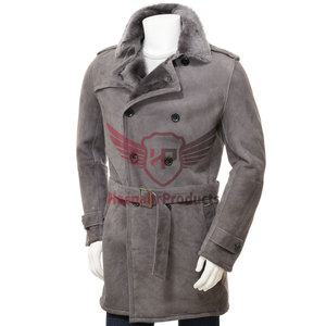<b>Men's</b> Grey <b>Shearling</b> Coat - Unmatched Comfort and Customization <b>for</b> a Unique Outerwear Experience <b>Men's</b> Grey <b>Shearling</b> Coat - Product Image 1