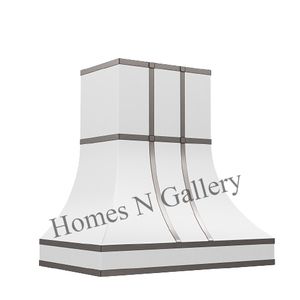 Hotte murale en acier inoxydable avec finition blanche personnalisée et bande en laiton pour foyer, idéale pour la maison et l'hôtellerie - Product Image 3