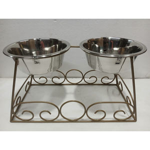 Comedero para Mascotas con Soporte de Hierro Negro Moderno y Tazones de Acero Inoxidable para Uso en Interiores y Exteriores al Precio Más Bajo - Product Image 3