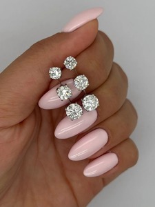 ต่างหูเพชรที่ปลูกในห้องปฏิบัติการ 3 ต่างหูเพชรหิน 3 ง่ามเพชรห้อยสตั๊ดต่างหูของขวัญสําหรับเธอ - Product Image 2