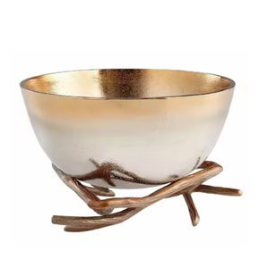 Cuencos de servicio de metal con acabado antiguo de diseñador exclusivo con tema floral perfecto para bodas y banquetes Decoración de mesa - Product Image 4