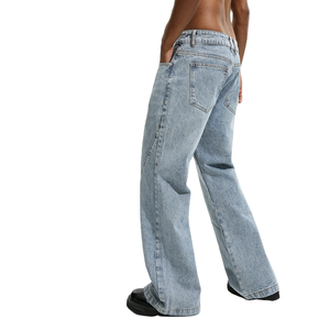 Pantalones vaqueros acampanados de gran tamaño con botones en la cintura para exteriores, pantalones vaqueros holgados con bolsillo delantero y trasero, pantalones apilados para hombre - Product Image 2