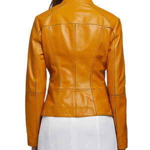 Veste pour femme en cuir véritable jaune imperméable réversible 2024, de haute qualité, avec rembourrage en coton écologique - Product Image 2