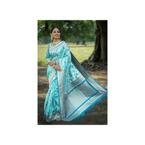 Casamento design atraente e desgaste do partido Soft Banarasi Katan Silk Saree com todo o belo padrão de tecelagem floral