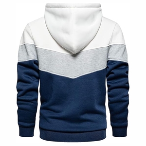 Sudadera con capucha para hombre en bloques de color gris, azul y blanco, elegante sudadera de forro polar, tamaño y diseño personalizados. - Product Image 2
