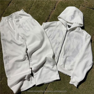 Diseño de bordado personalizado Heavyweight 100% algodón pulóver sudaderas con capucha y pantalones de chándal holgados conjunto de dos piezas traje de jogging - Product Image 5