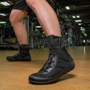 Chaussures de boxe en cuir confortables et élégantes, couleur noire, légères et respirantes, chaussures d'entraînement - Product Image 6