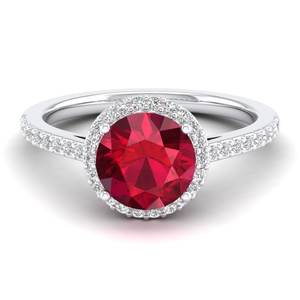 Anneaux de fiançailles halo en argent sterling 925 avec moissanite, prix de gros REYES, nouveau design, coupe ronde, pierre précieuse rubis 2 carats, pour femmes - Product Image 1